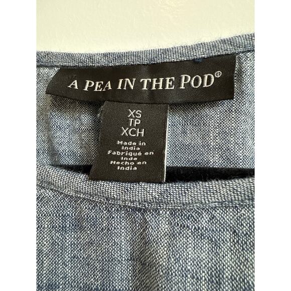 A Pea in the Pod Chambray Maternity Tunic Top With Pink Embroidered Flowers - Picture 2 of 7